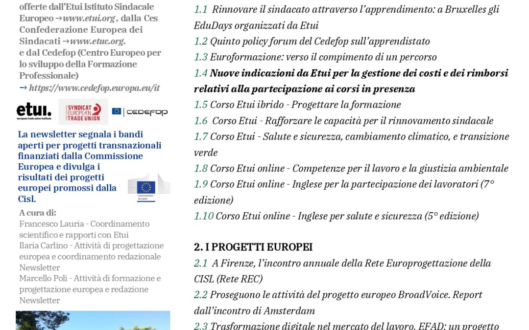 Newsletter Formazione Progettazione Europea N°69