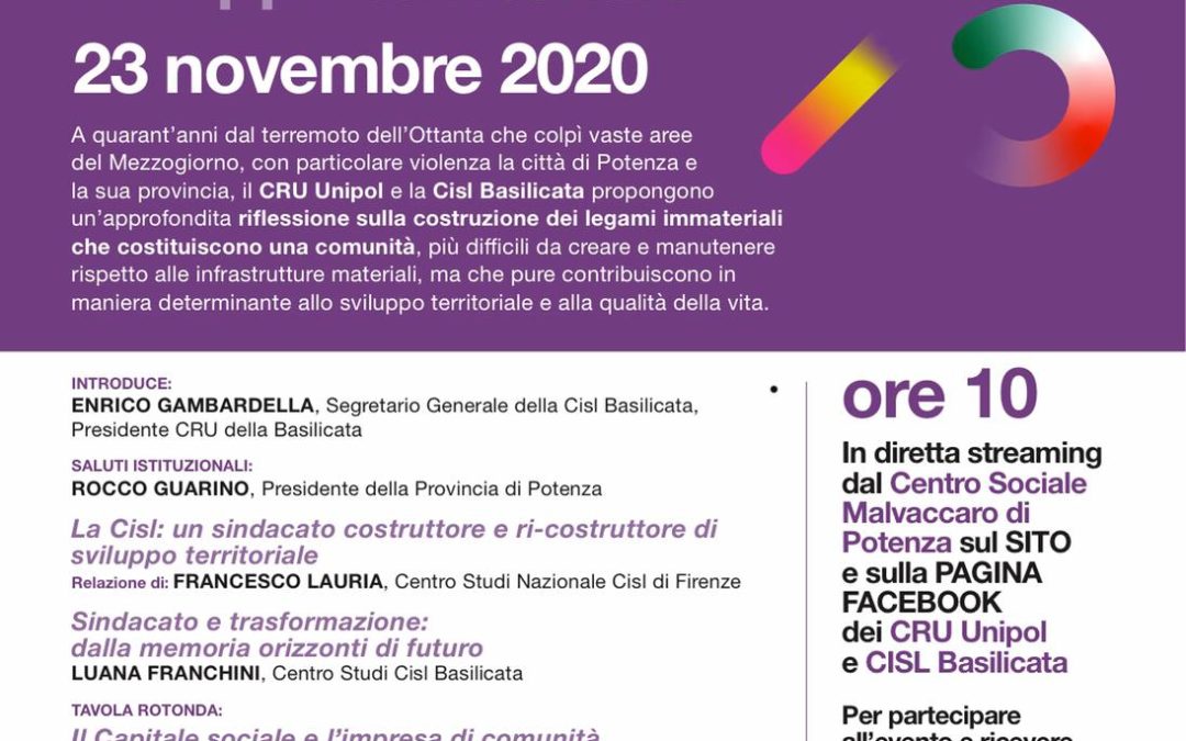 23 novembre 1980-2020: il sindacato di comunità costruttore di sviluppo territoriale